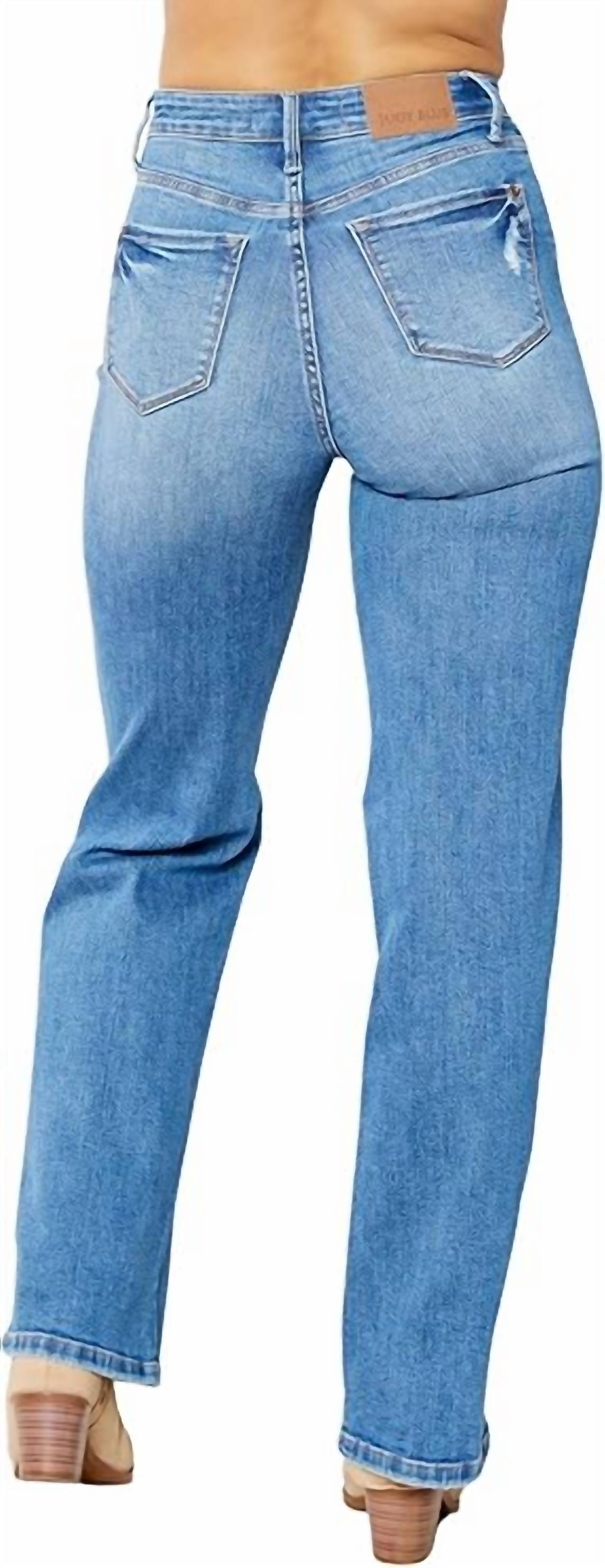 Judy Blue - High Rise Control Top Distressed Straight Jeans