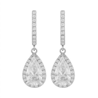 Allyanna Gifts - Women's Moissanite Pear Shape Halo Drop Huggie Earrings