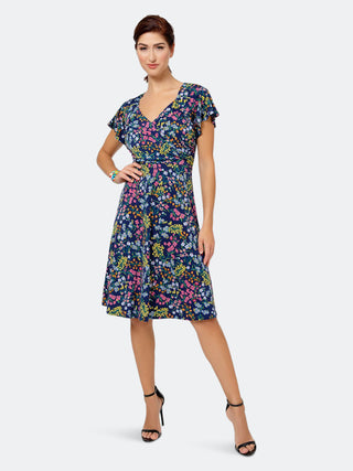 Leota Women's Sweetheart Faux Wrap Flutter Sleeve Dress Blue Size Large