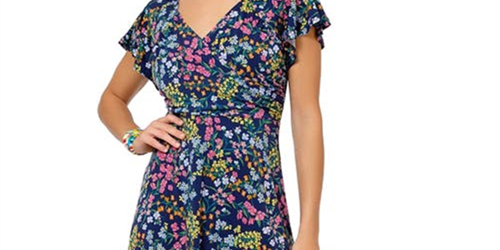 Leota Women's Sweetheart Faux Wrap Flutter Sleeve Dress Blue Size Small