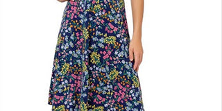 Leota Women's Sweetheart Faux Wrap Flutter Sleeve Dress Blue Size Small