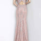 Jovani - Lace Deep V-neck Dress