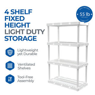 Gracious Living 4 Shelf Knect-A-Shelf Fixed Height Light Duty Storage Unit,White