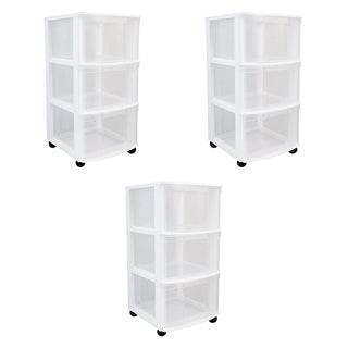 Gracious Living Classic 3 Drawer Organizer Plastic Storage Cart w/Wheels(3 Pack)