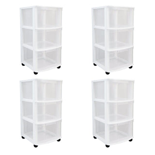 Gracious Living Classic 3 Drawer Organizer Plastic Storage Cart w/Wheels(4 Pack)