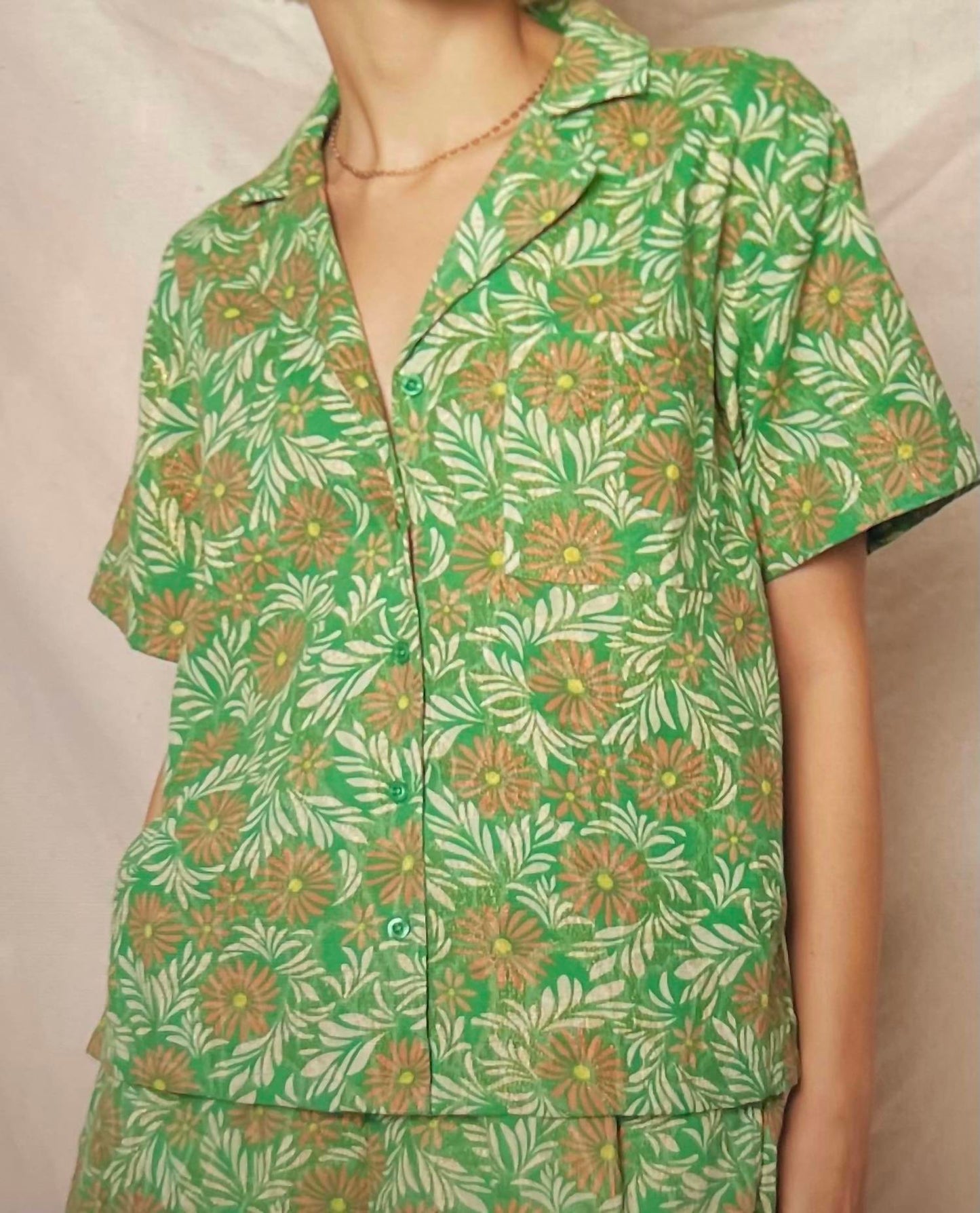 En Creme - Green/Pink Flower Short Set