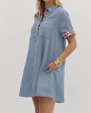 Entro - Leopard Accent Collared Mini Dress