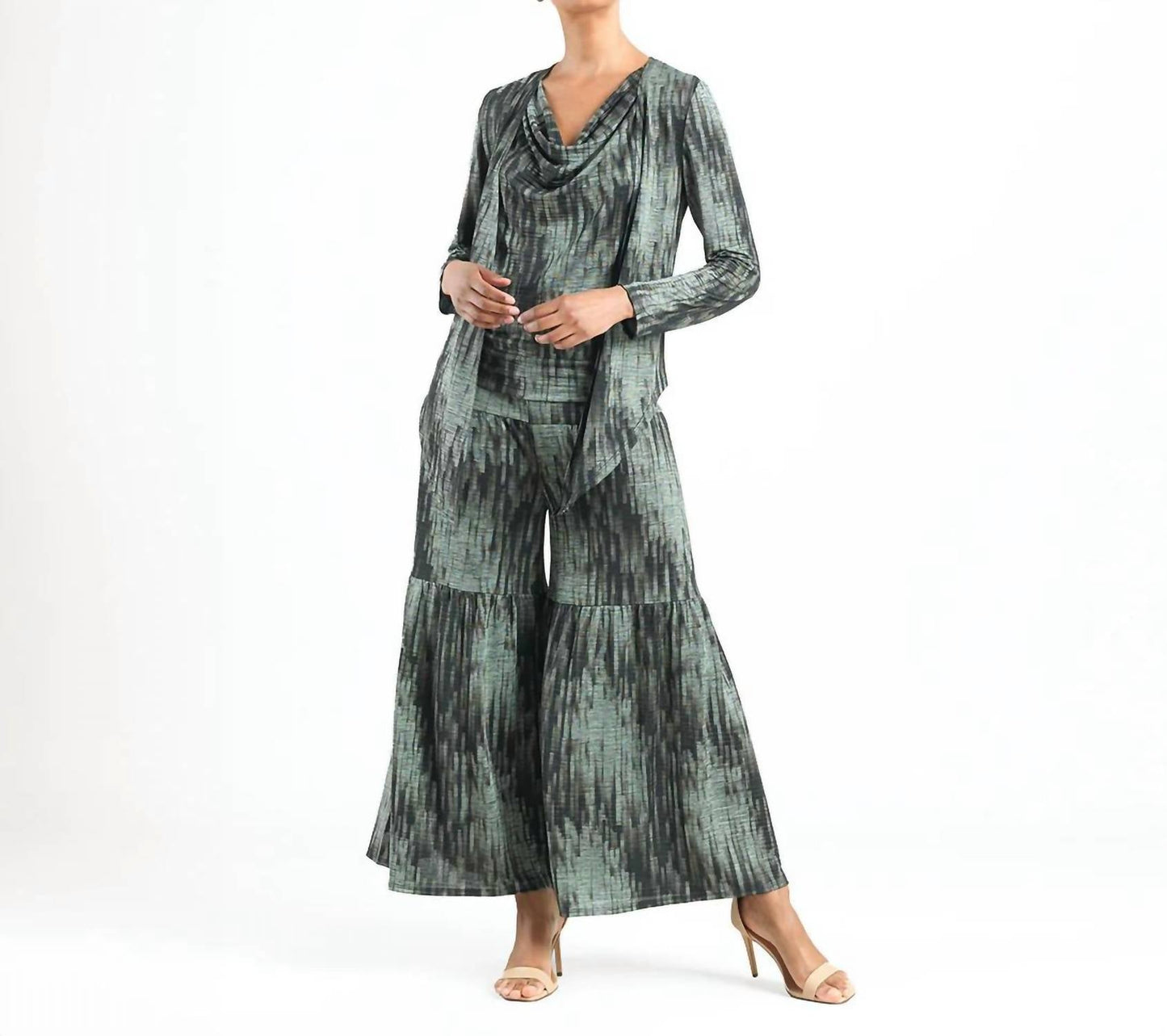 Clara Sunwoo - Crinkle Pleat Knit 2pc Cardigan And Cowl Tank Twinset