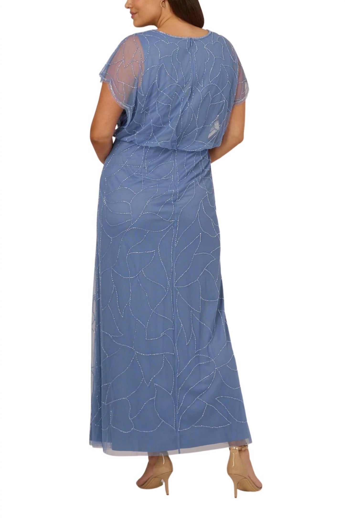 Adrianna Papell - Dolman Sleeves Blouson Mesh Gown