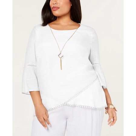 Plus Size White Crossover Hem Necklace Top