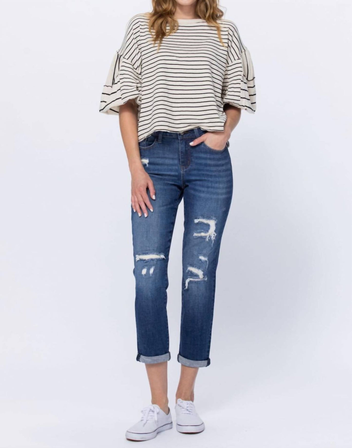 Judy Blue - Thermal Patch Boyfriend Jeans
