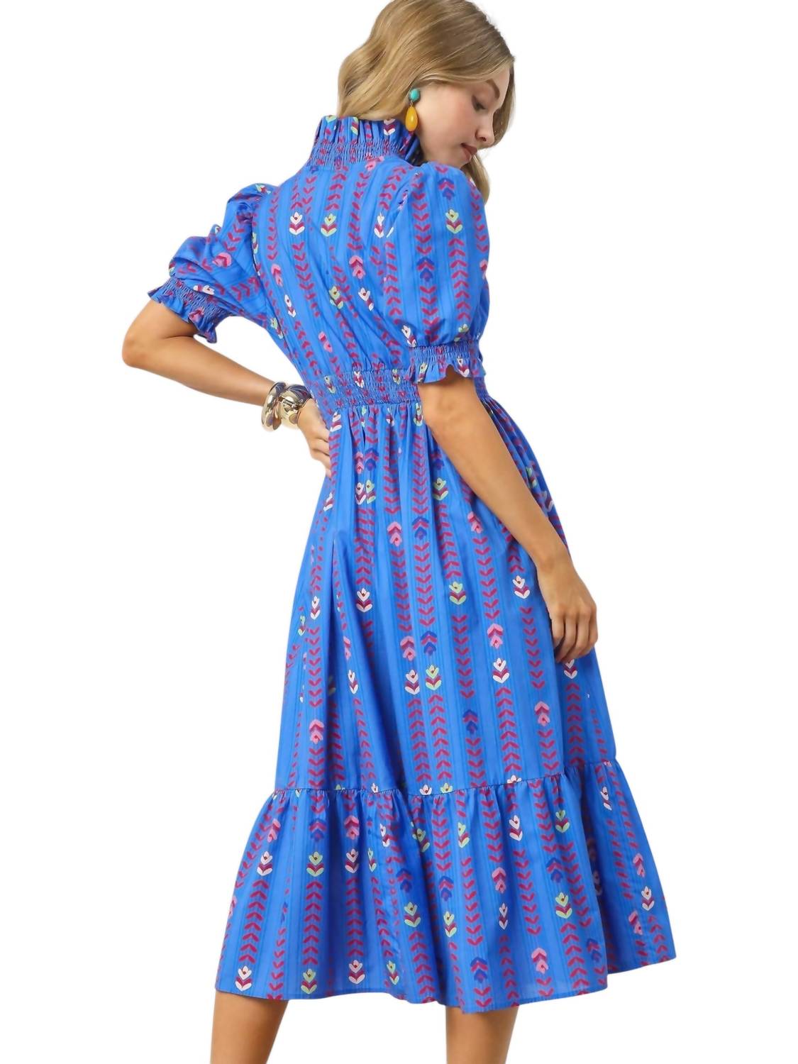 Style Usa - Vibrant Ruffle Smocked Midi Dress