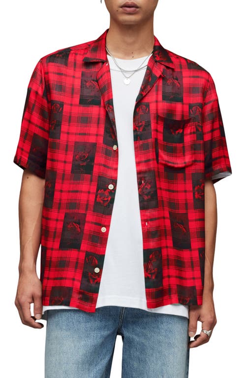 AllSaints Fritillaria Plaid Short Sleeve Button-Up Shirt in Vermillion Red, Size Small