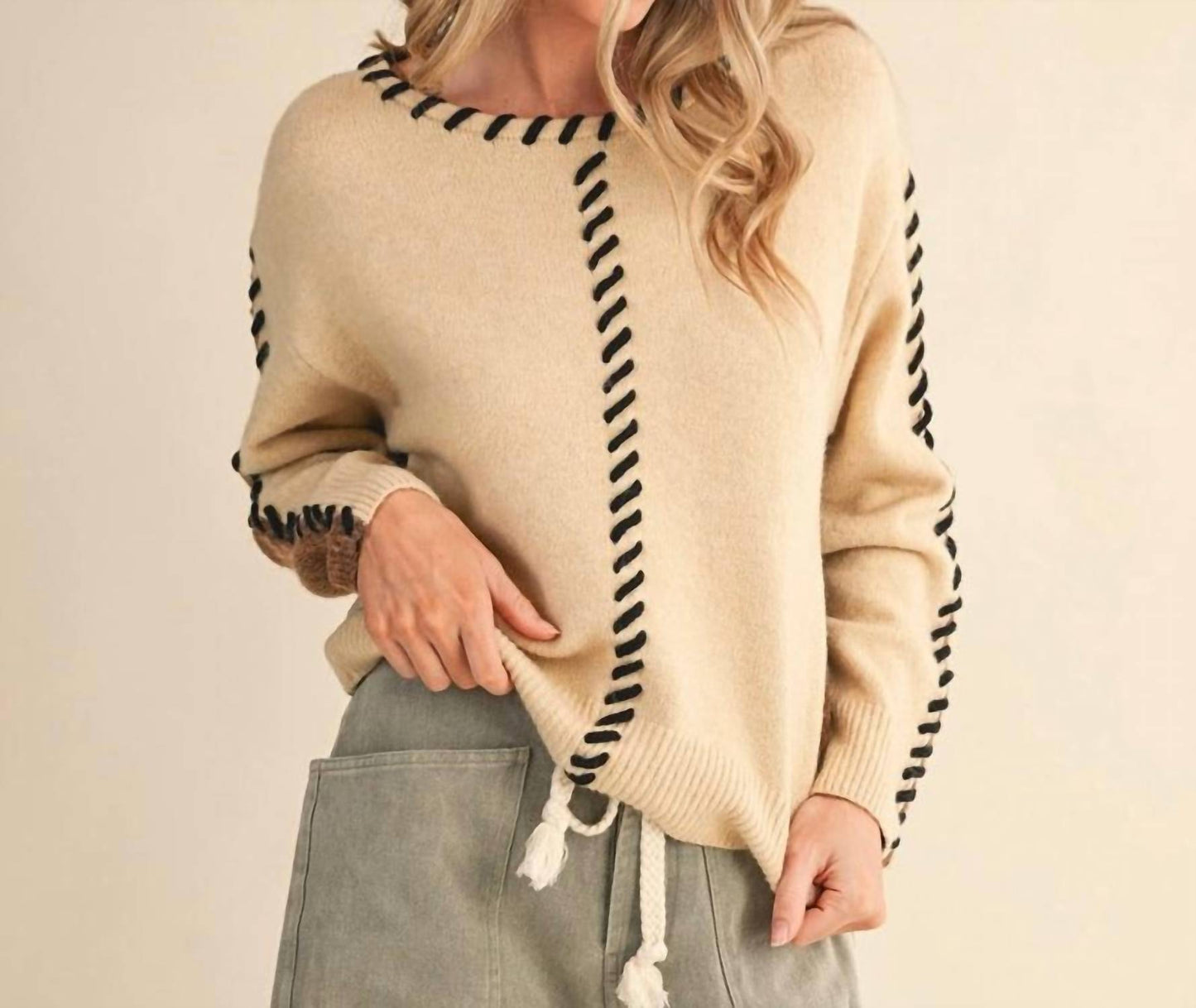 &Merci - Whip Stitch Two-tone Sweater