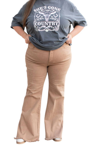 Risen - High Rise Side Slit Flare Jeans Plus Size