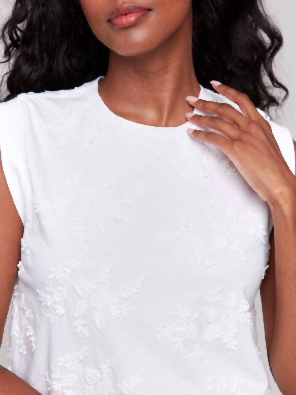Charlie B - Floral Embroidered Sleeveless Cotton Top