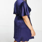 Flounce London - Satin Flutter Sleeve Mini Dress - Plus