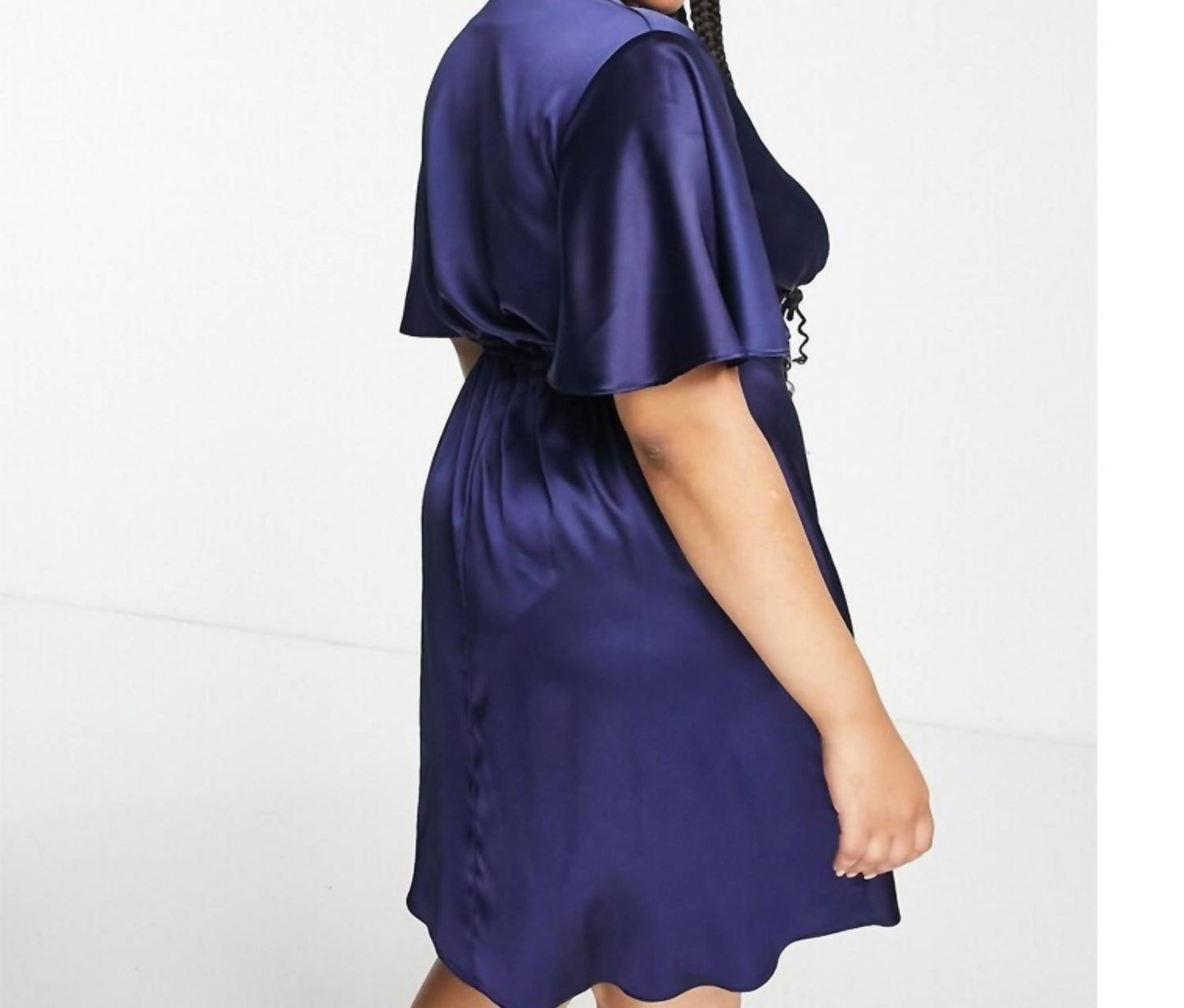 Flounce London - Satin Flutter Sleeve Mini Dress - Plus