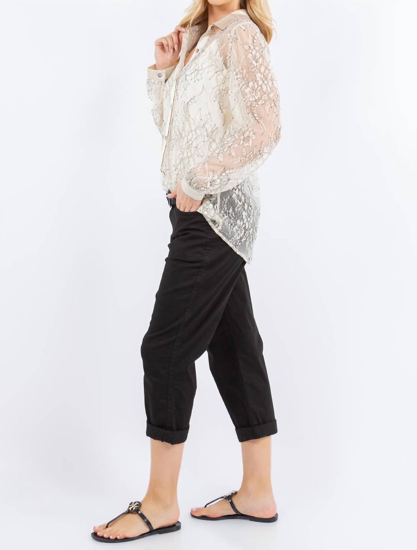 Paparazzi - Lace Sheer Long Sleeve Shirt - Unlined