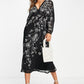 ASOS DESIGN Floral Embroidered Batwing Long Sleeve Dress in Black, Size 2 Us
