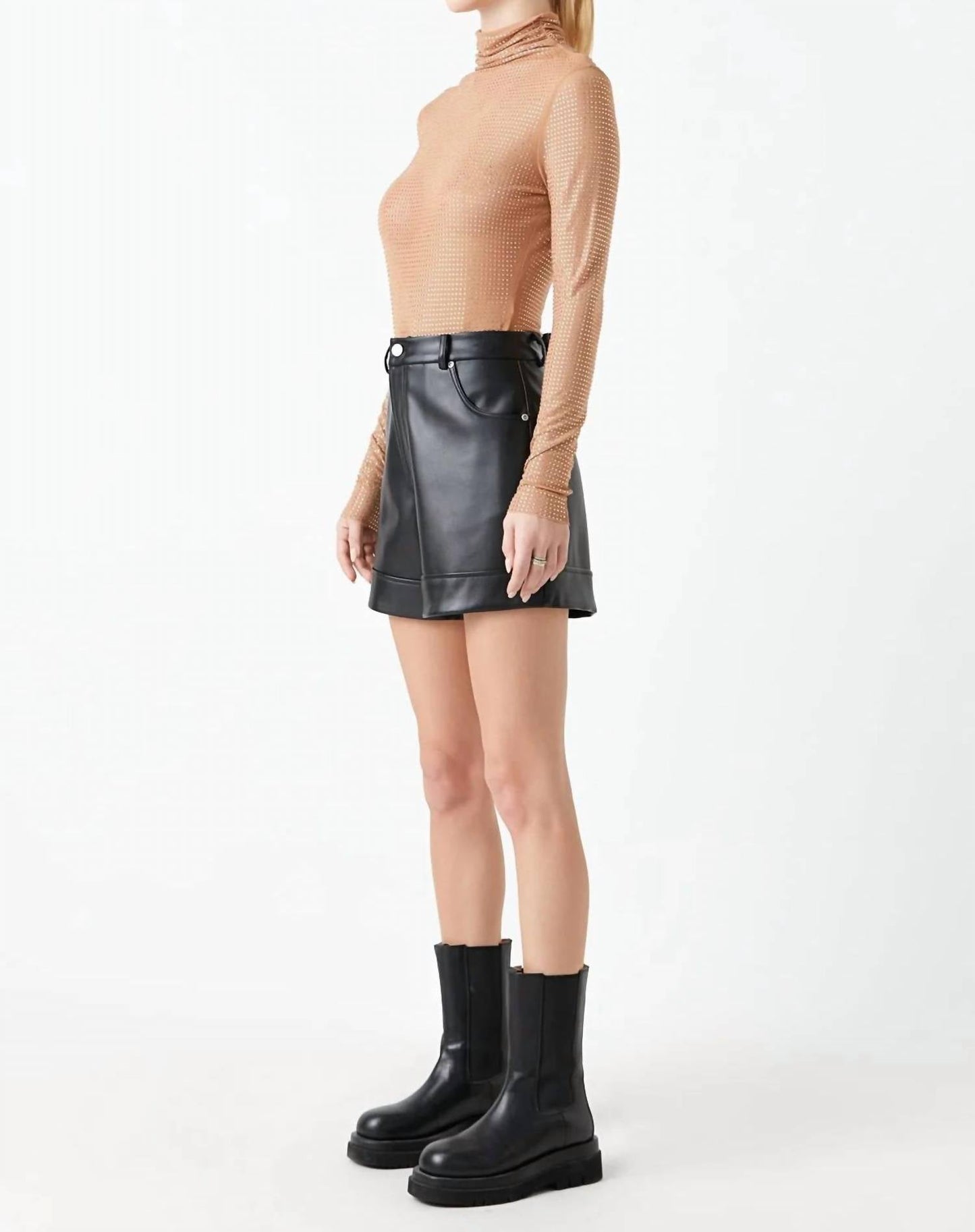 2.7 August Apparel - Rhinestone Mesh Long Sleeve Bodysuit