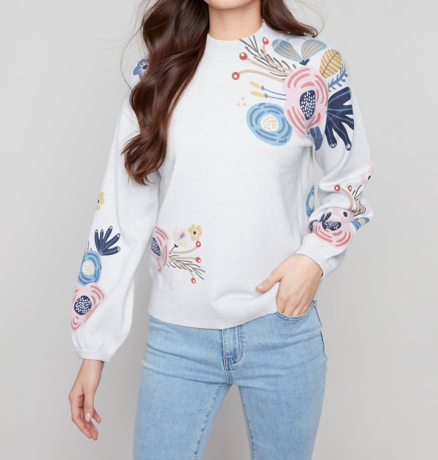 Charlie B - Mock Neck Sweater With Placed Print