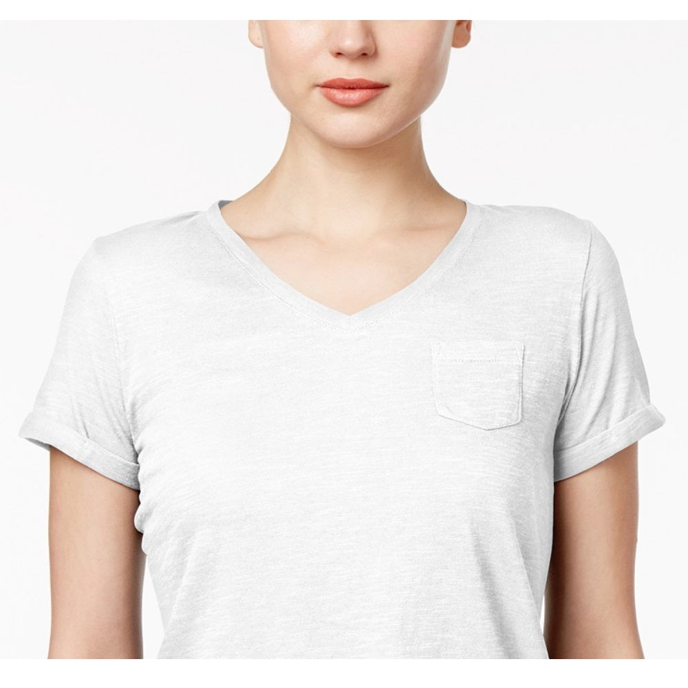 Style & Co Women's Cotton Pocketed T-Shirt Bright White Size Large