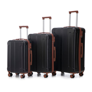 3-Piece Luggage Set – 20" / 24" / 28" ABS Spinner Suitcase with 360° Wheels & Combination Lock (Black Brown)