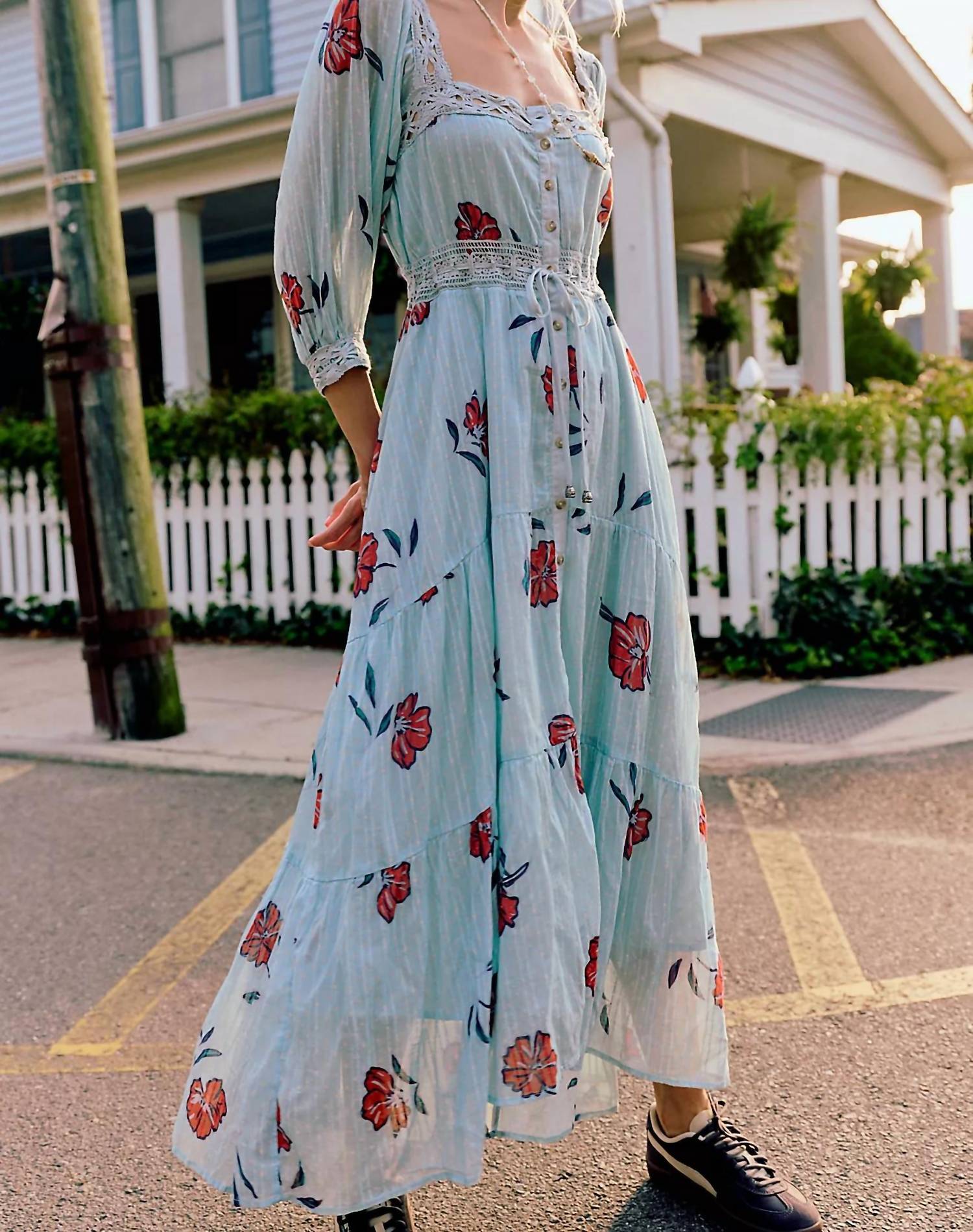 free people green and white dress Odette Midi Dress