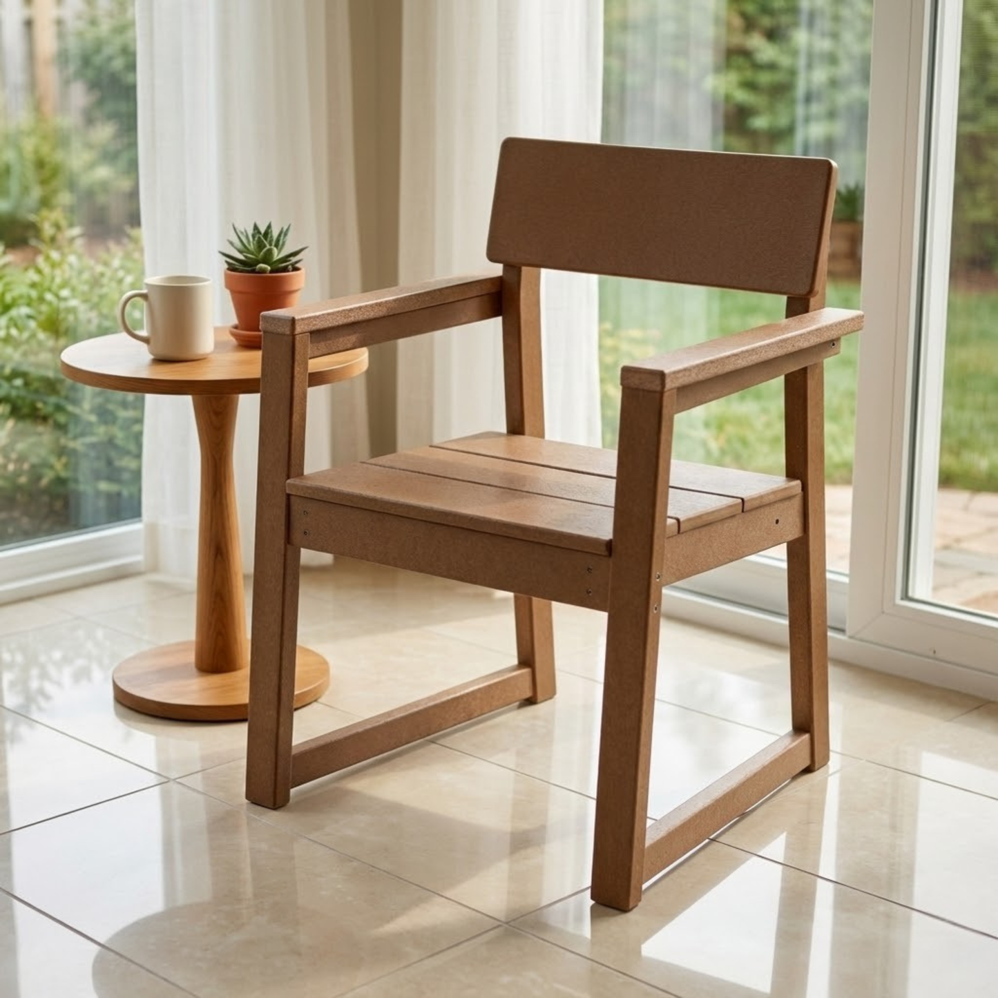 HDPE Outdoor Dining Armchairs with Backrest and Armrests