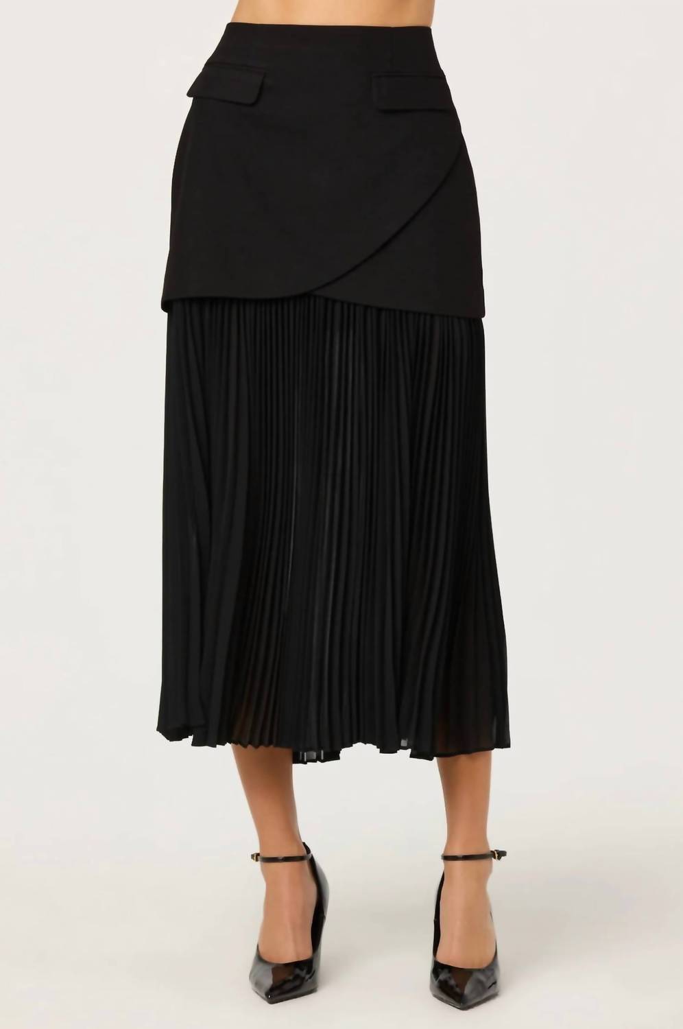Astr - Deaile Contrast Layered Pleated Midi Skirt