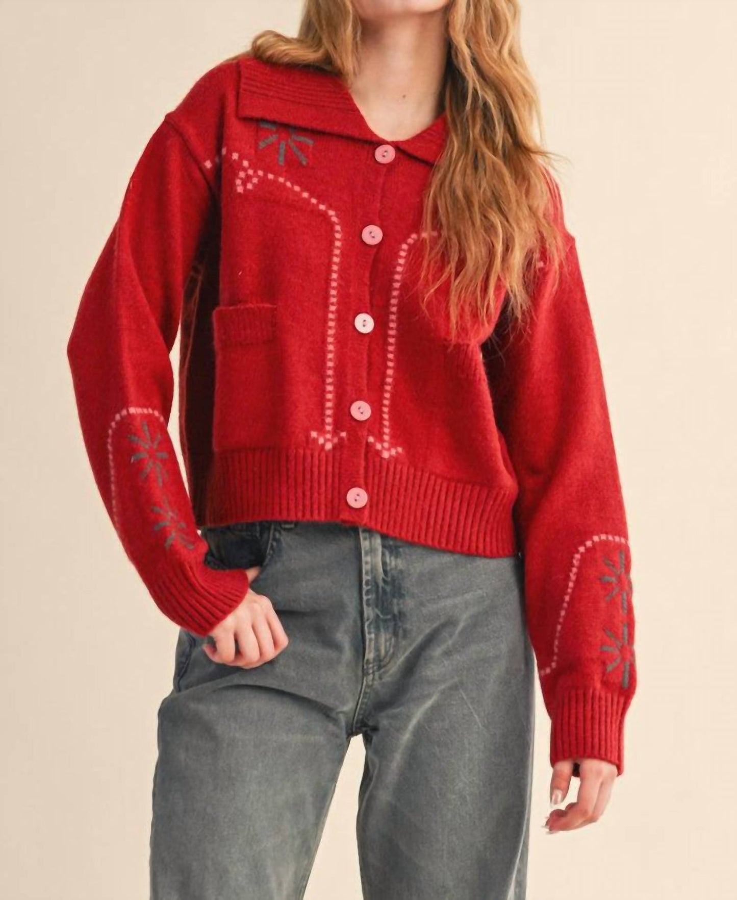 &Merci - Cozy Cherry Knit Sweater Cardigan