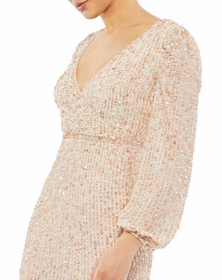 Mac Duggal - Sequin Long Puff Sleeve Cocktail Midi