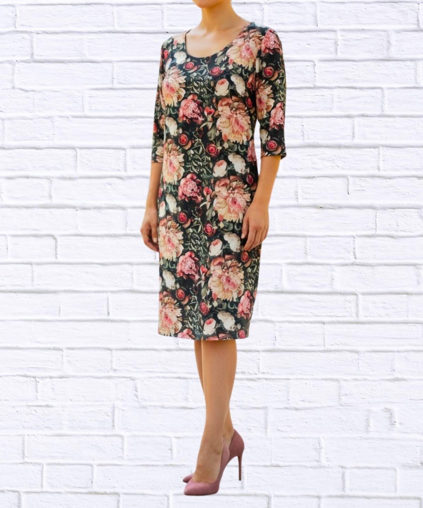 Calypso - Vintage Floral Print Knit Midi Dress