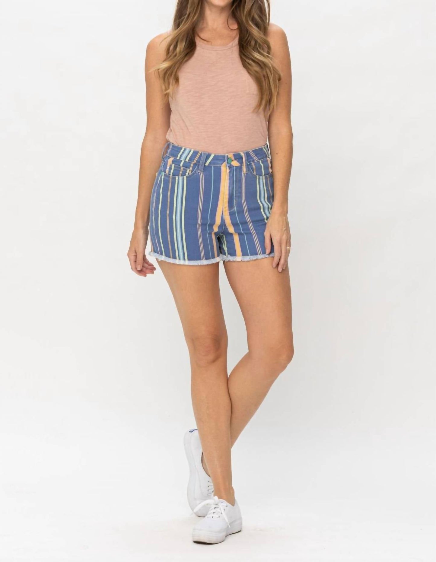 Judy Blue - Frayed Hem Striped Shorts