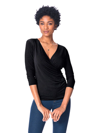 Leota Women's Rouched Wrap Top Black