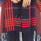 Oolala - Plaid Pattern Real Fur Collar Fringe Cape
