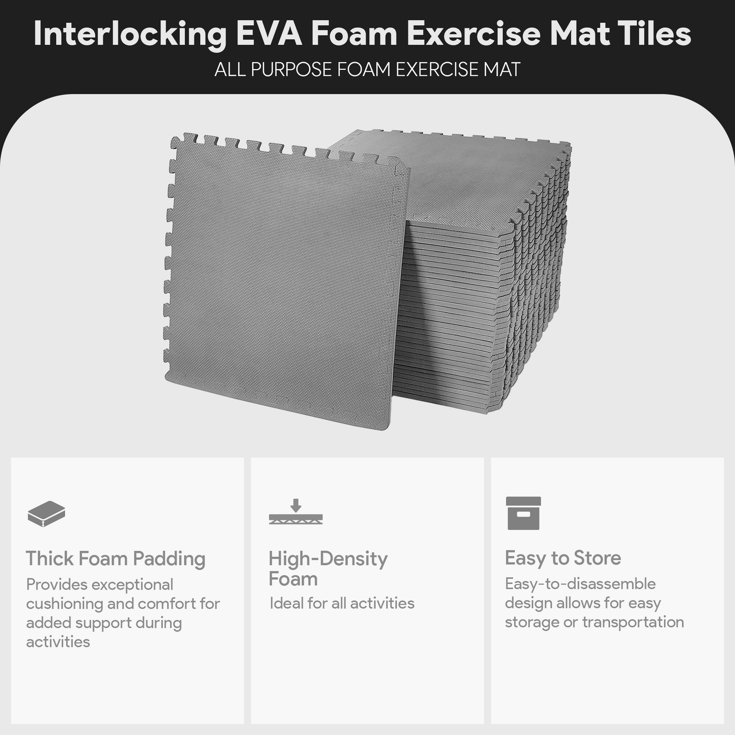 BalanceFrom Fitness 144 Sq Ft Interlocking EVA Foam Exercise Mat Tiles, Gray