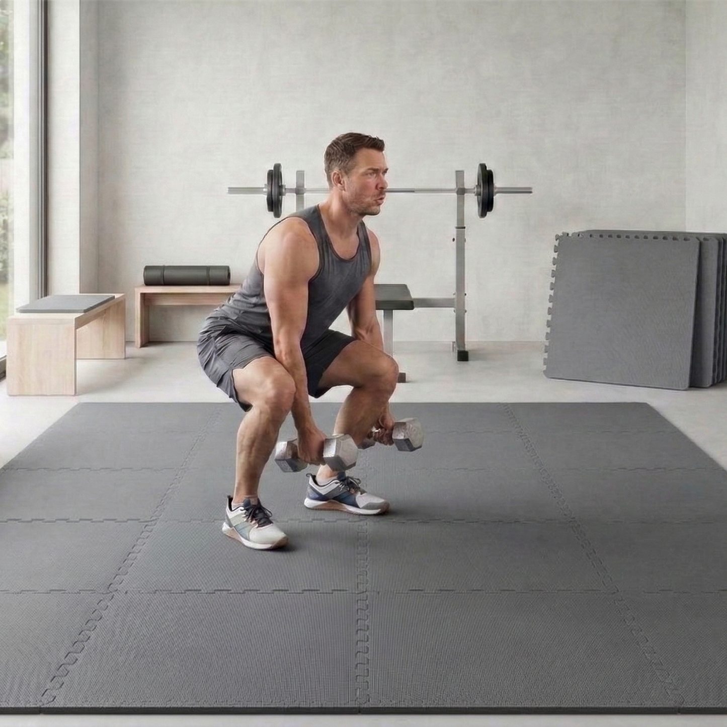 BalanceFrom Fitness 144 Sq Ft Interlocking EVA Foam Exercise Mat Tiles, Gray