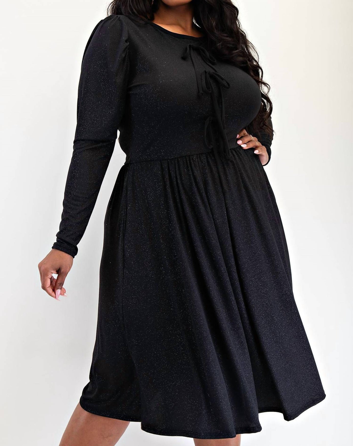 The Curve La - Plus Size Glitter Knit Flare Dress With Bow Details