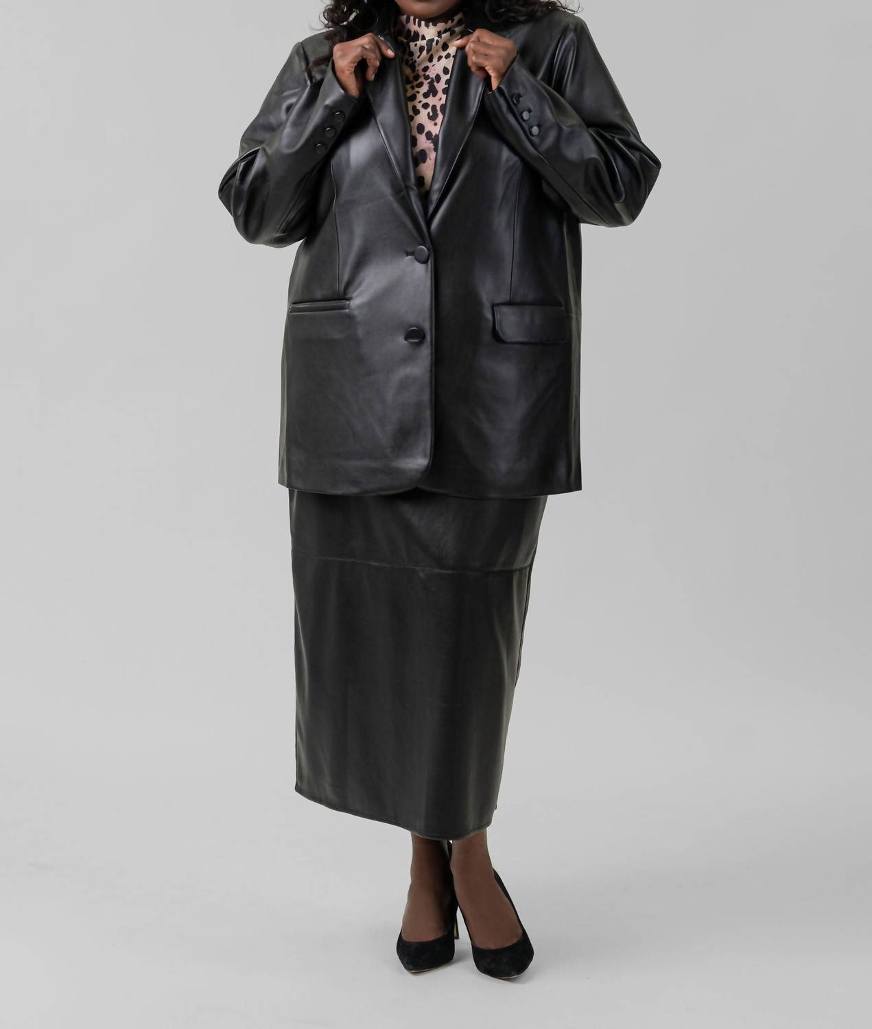 Good American - Better Than Leather Long Sleeve Blazer - Plus