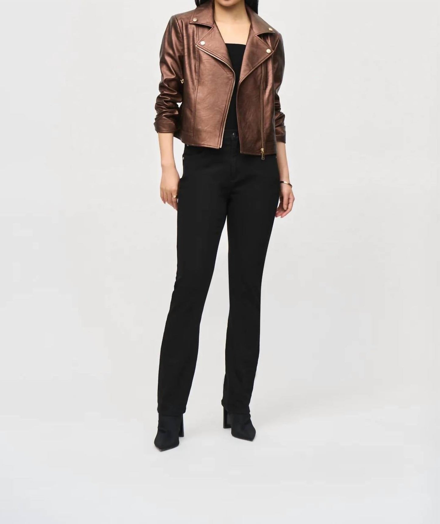Joseph Ribkoff - Metallic Faux Leather Biker Jacket