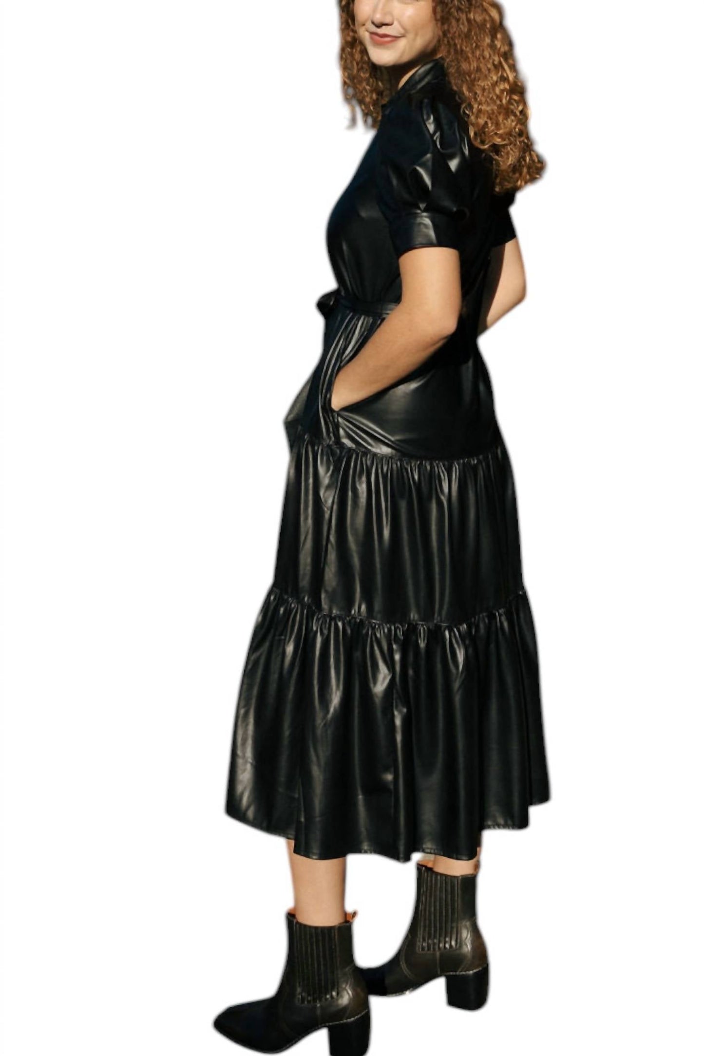 Elan - Faux Leather Tiered Dress