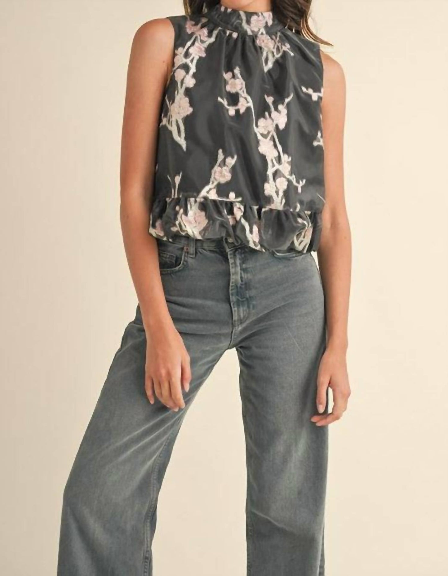 &Merci - Metallic Floral Jacquard Bubble Hem Top