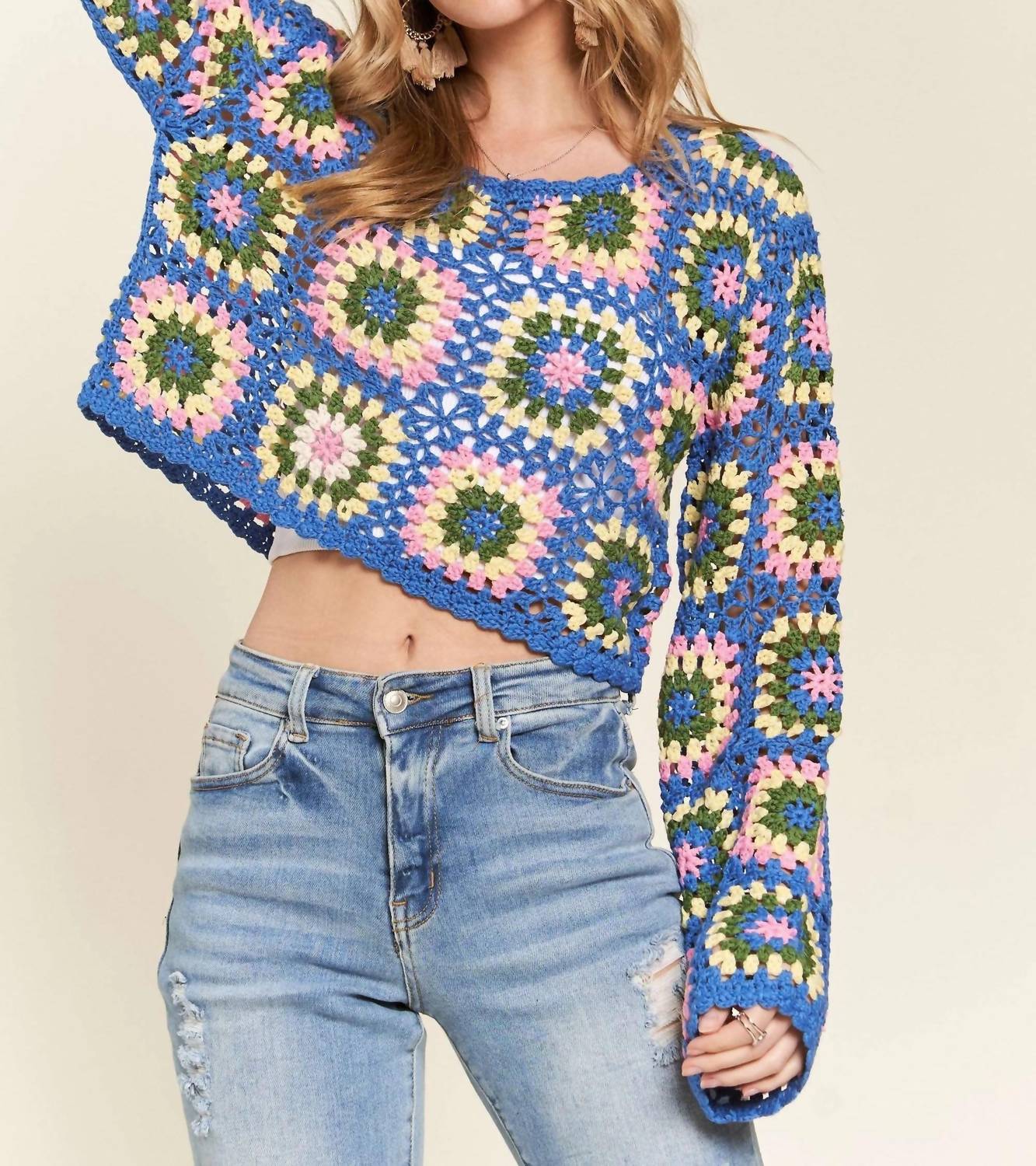 Trendsi - Adora Multicolor Crochet Crop Top