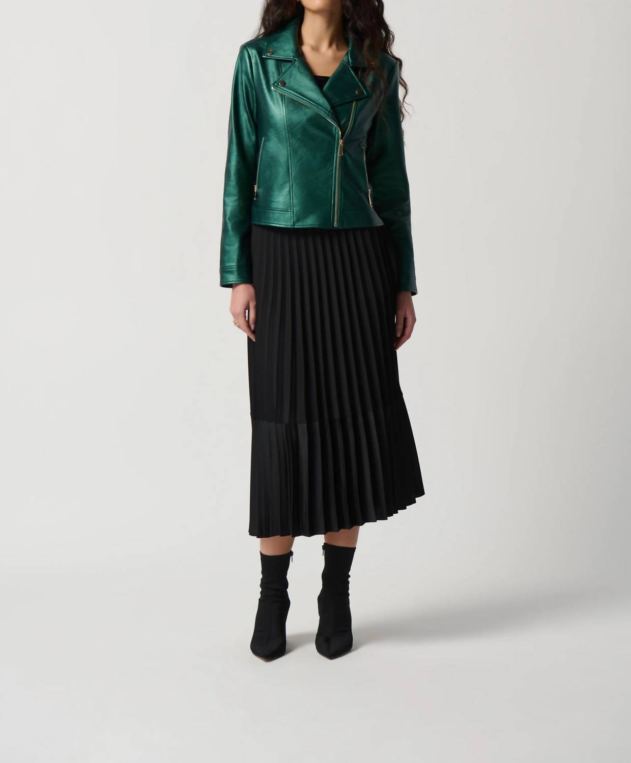 Joseph Ribkoff - Metallic Faux Leather Biker Jacket