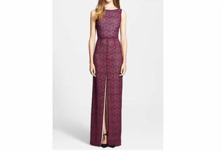 Alice + Olivia - Lace Overlay Front Slit Long Mermaid Dress