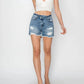 Risen - Stepped Waist Frayed Denim Shorts