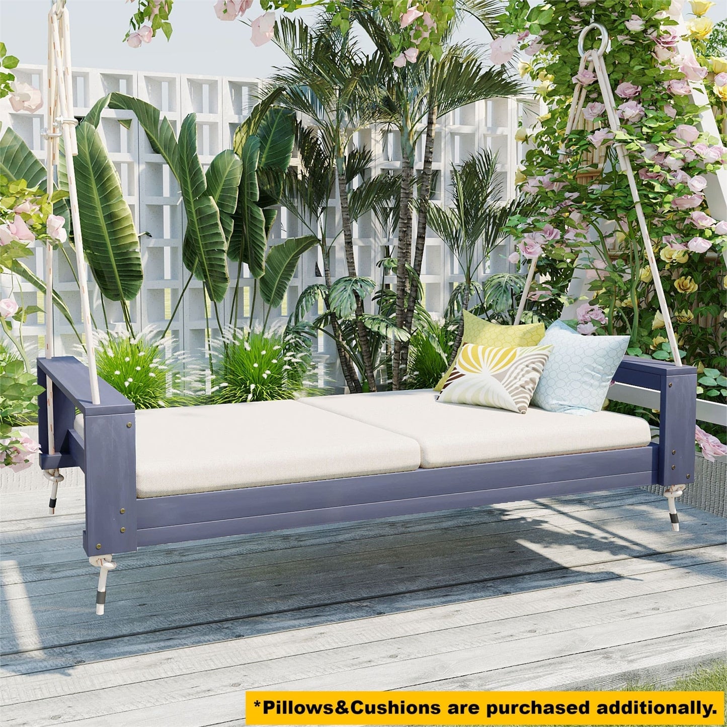 Twin Size Porch Swing Bed Seating Gray