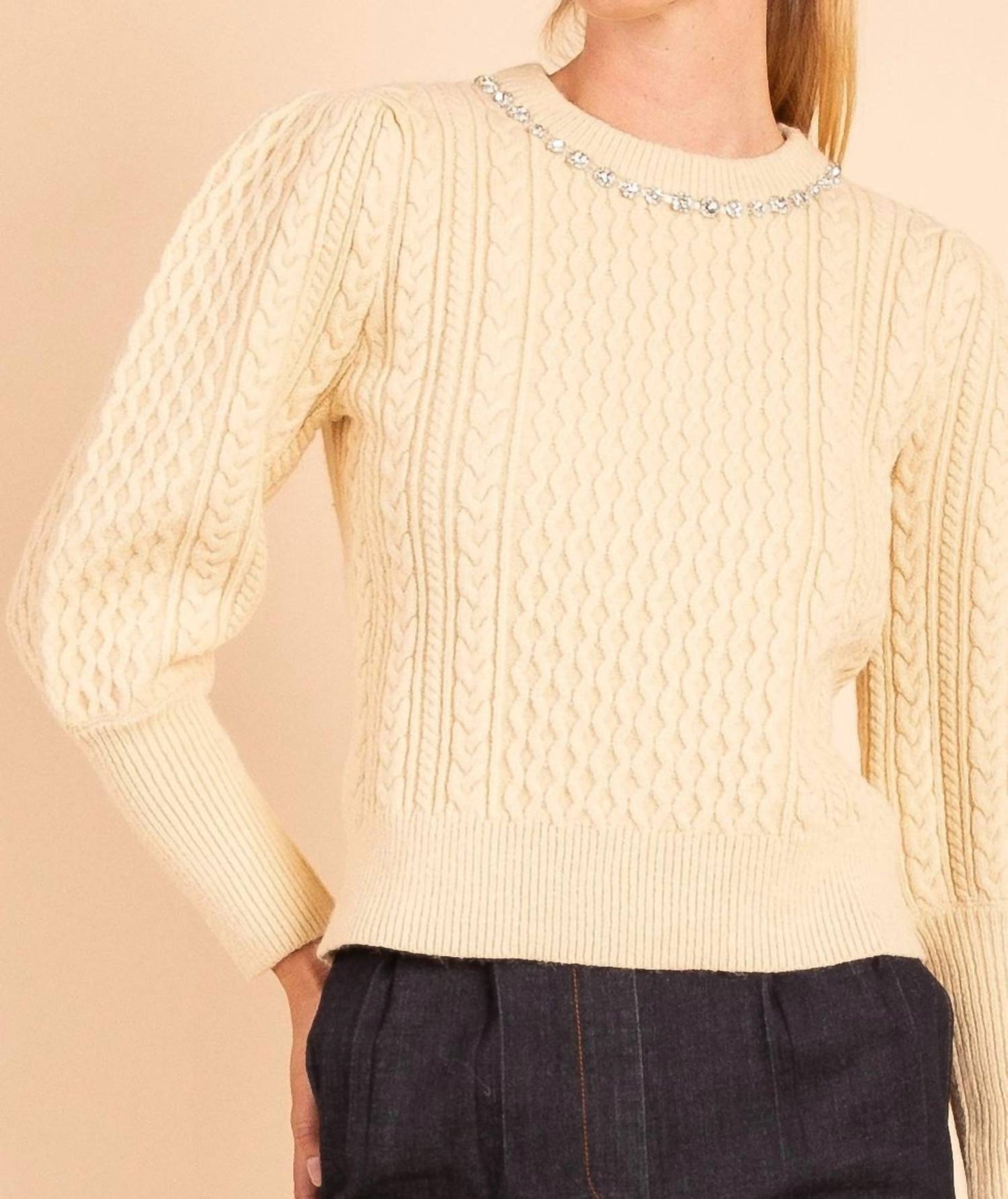 61 Jane - Women's Jewel Neck Puff Sleeve Sweater